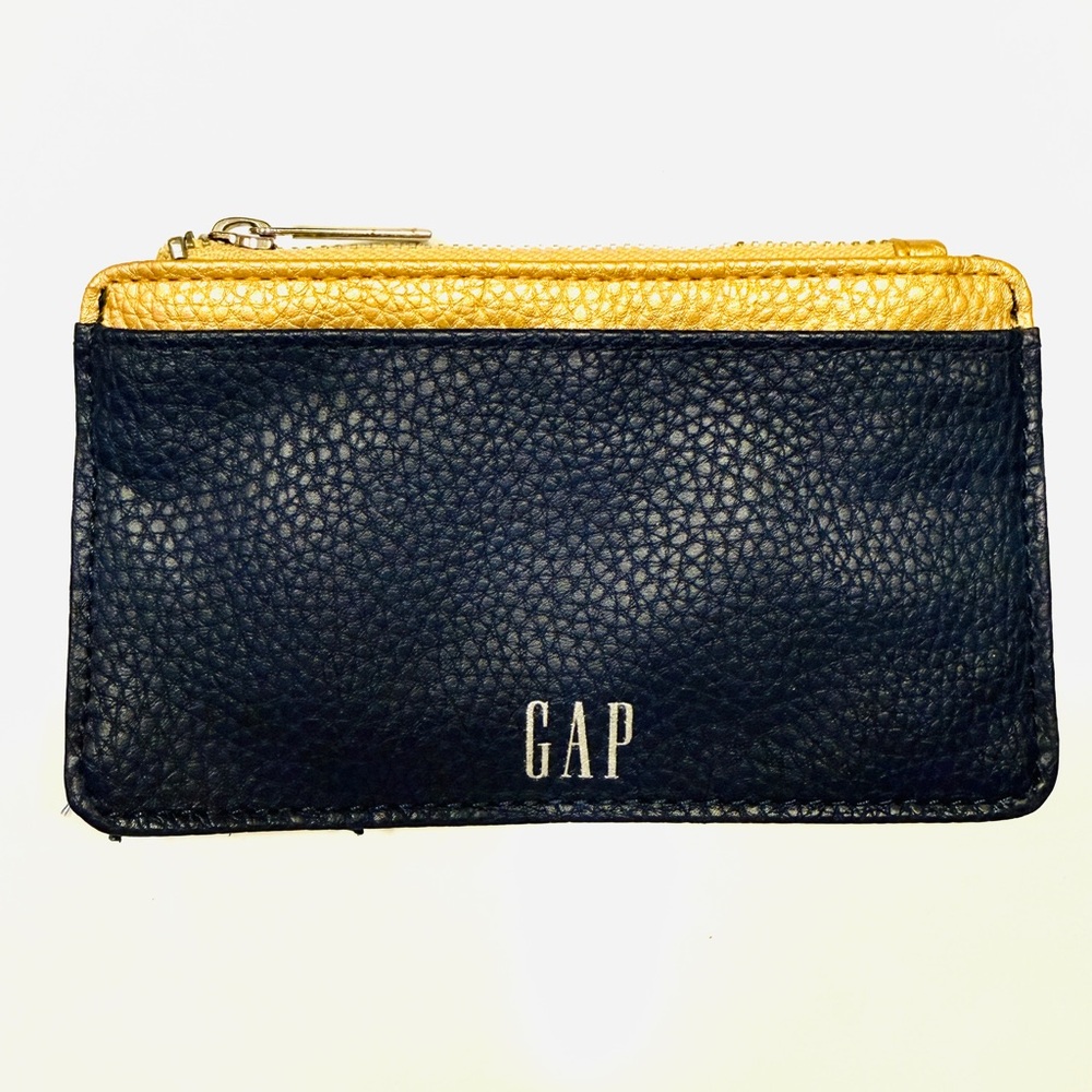 GAP Blue and Gold Small Vegan Leather Zip Card Pouch